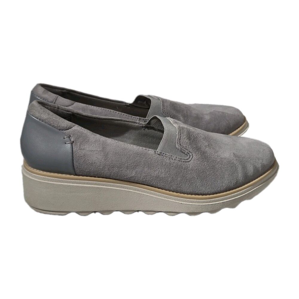 Clarks Collection Sharon Dolly Suede Platform Loafers -Women's Size 8.5 M (Grey)